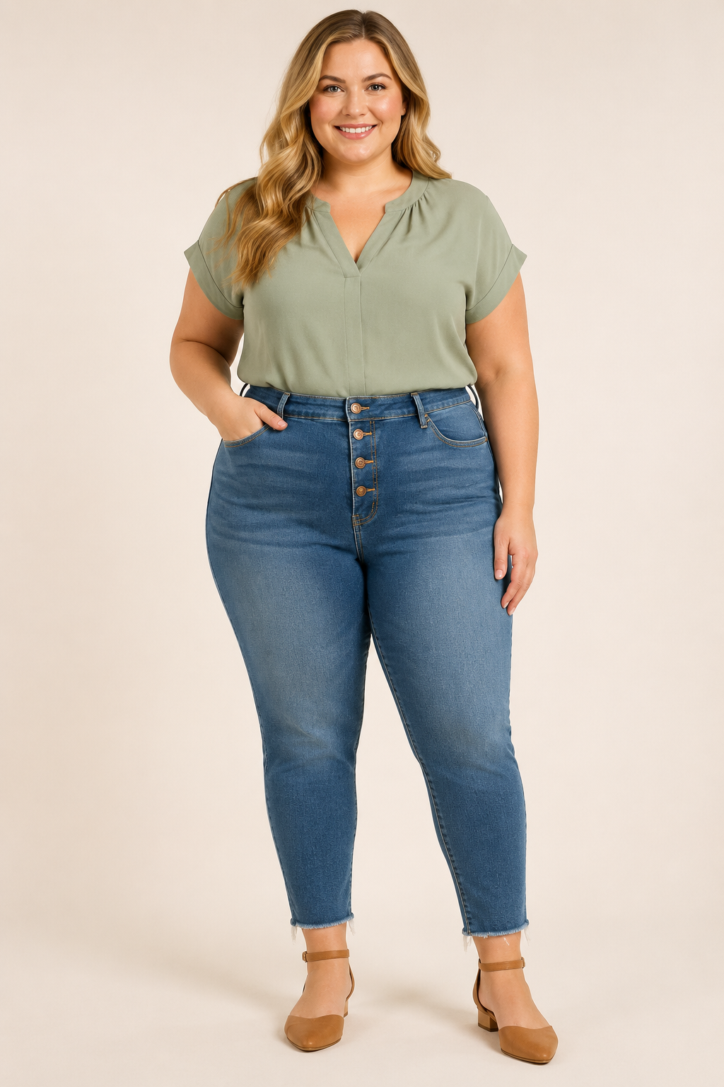 YMI Button Fly Tummy Tuck Control Skinny Jeans – Plus Size Curvy Fit