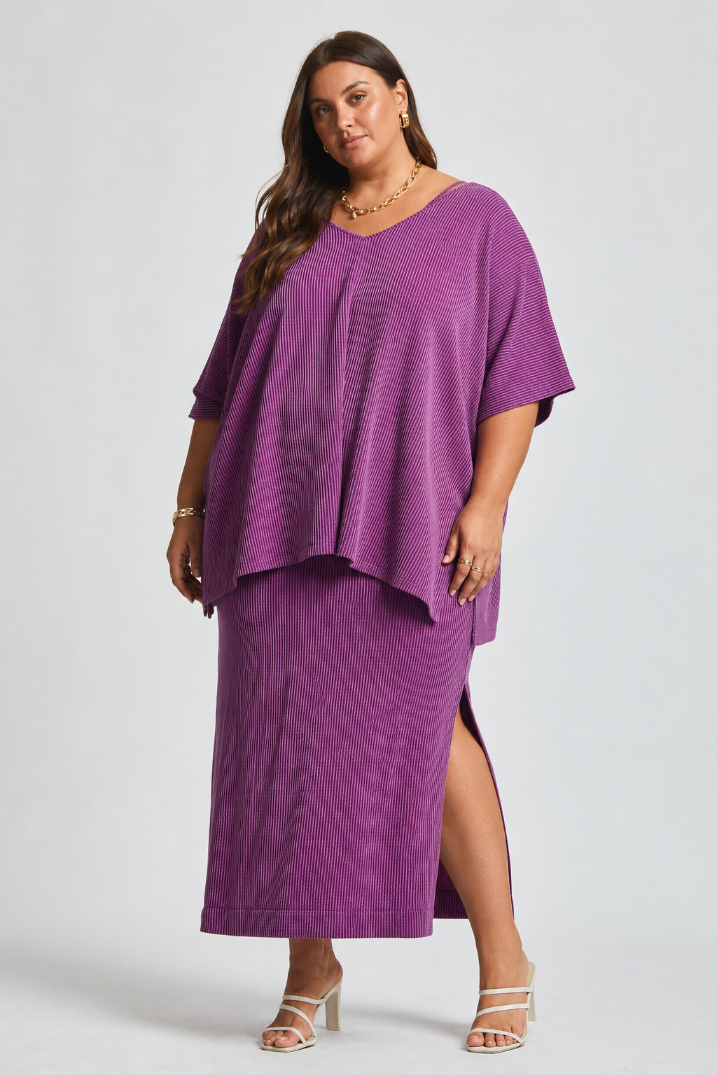 Lisa Eggplant Flowy Top + Maxi Dress Set