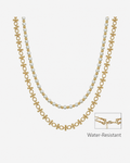 Water Resistant Pearl and Gold Layered Chain 16"-18" Necklace