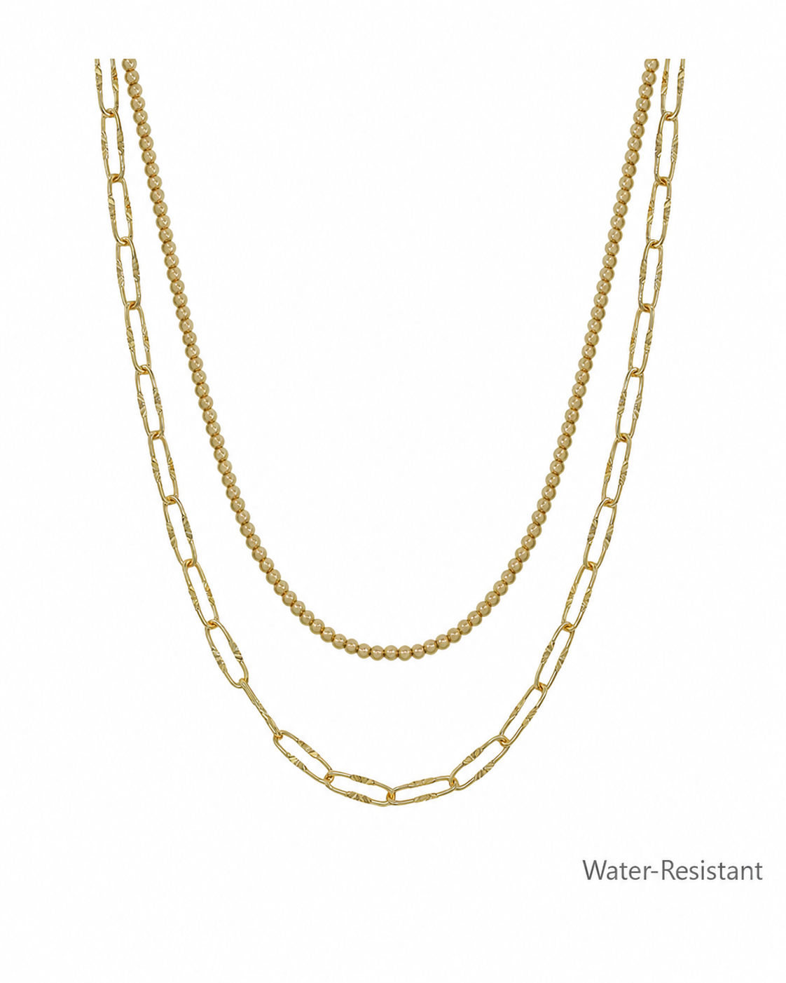Water Resistant Gold Layered 3mm Bead and Open Chain 16"-18" Necklace