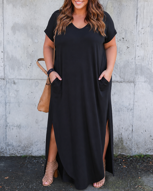 Breonna Black Maxi long Dress by HIDDENBRAND in black — plus size dress