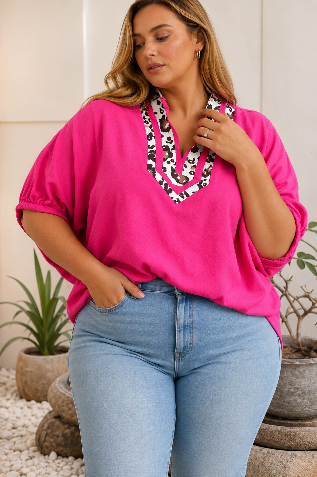 Lilly Pink Leopard Dolman Blouse