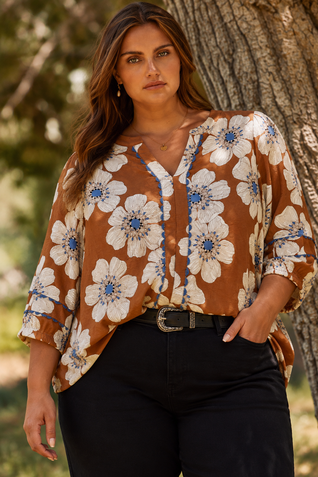 Madison Floral Printed 3/4 Sleeve Blouse