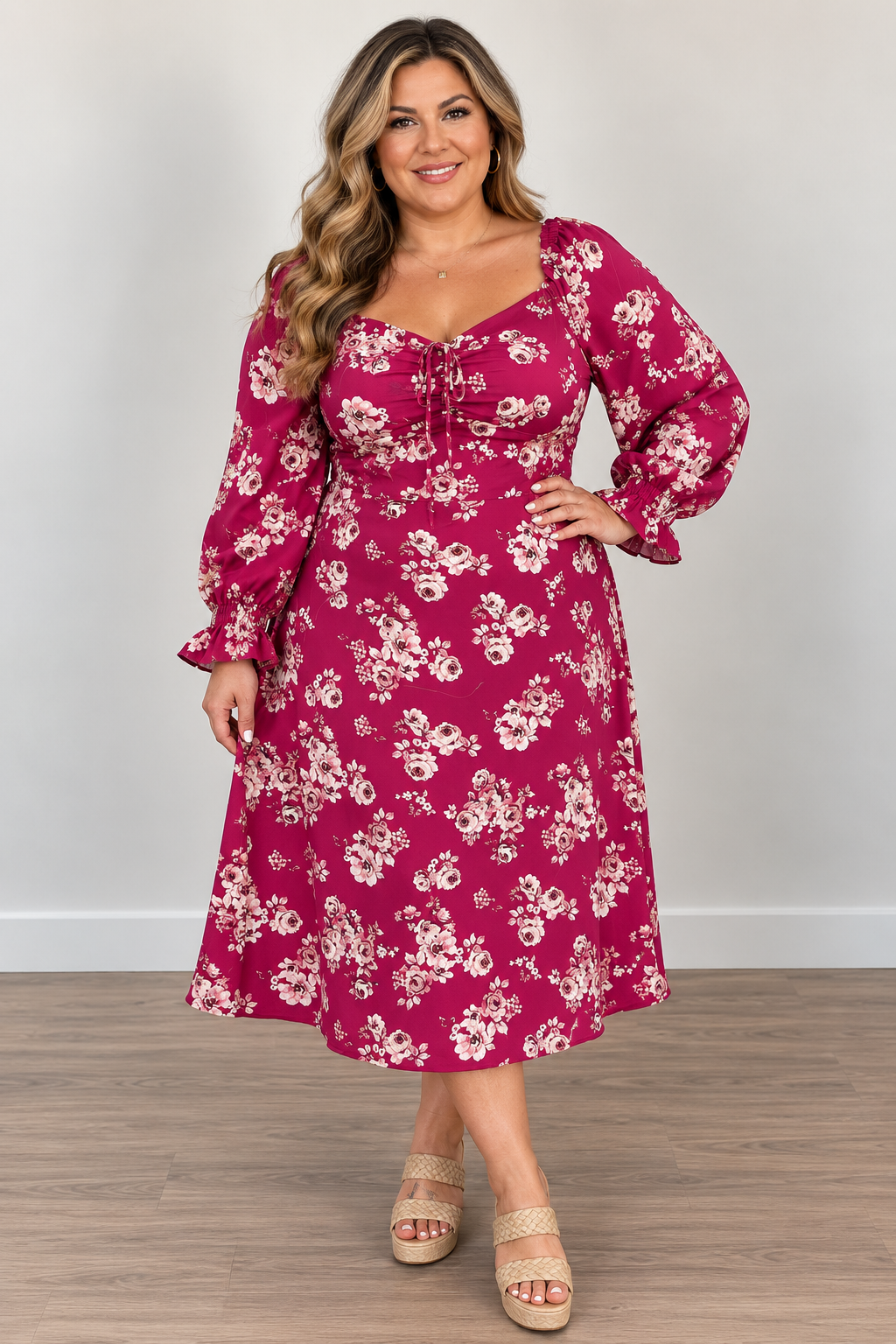 Jessa Long Sleeve Midi Corset Plus Size Dress