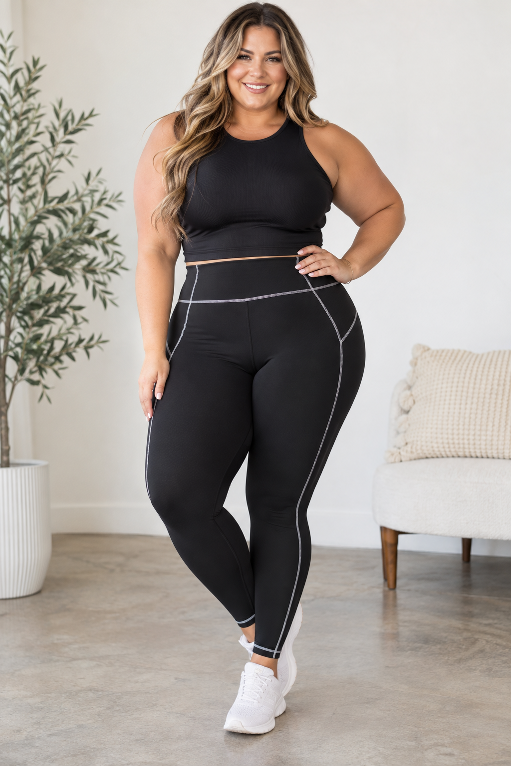 Leilani Black Leggings with White Stitching