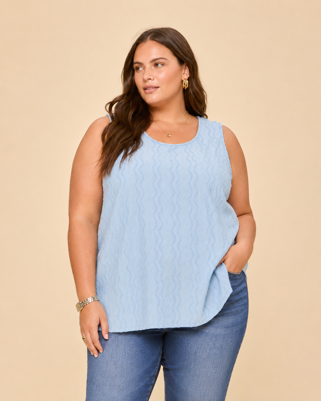 Sydney Sky Blue Textured Tank Blouse