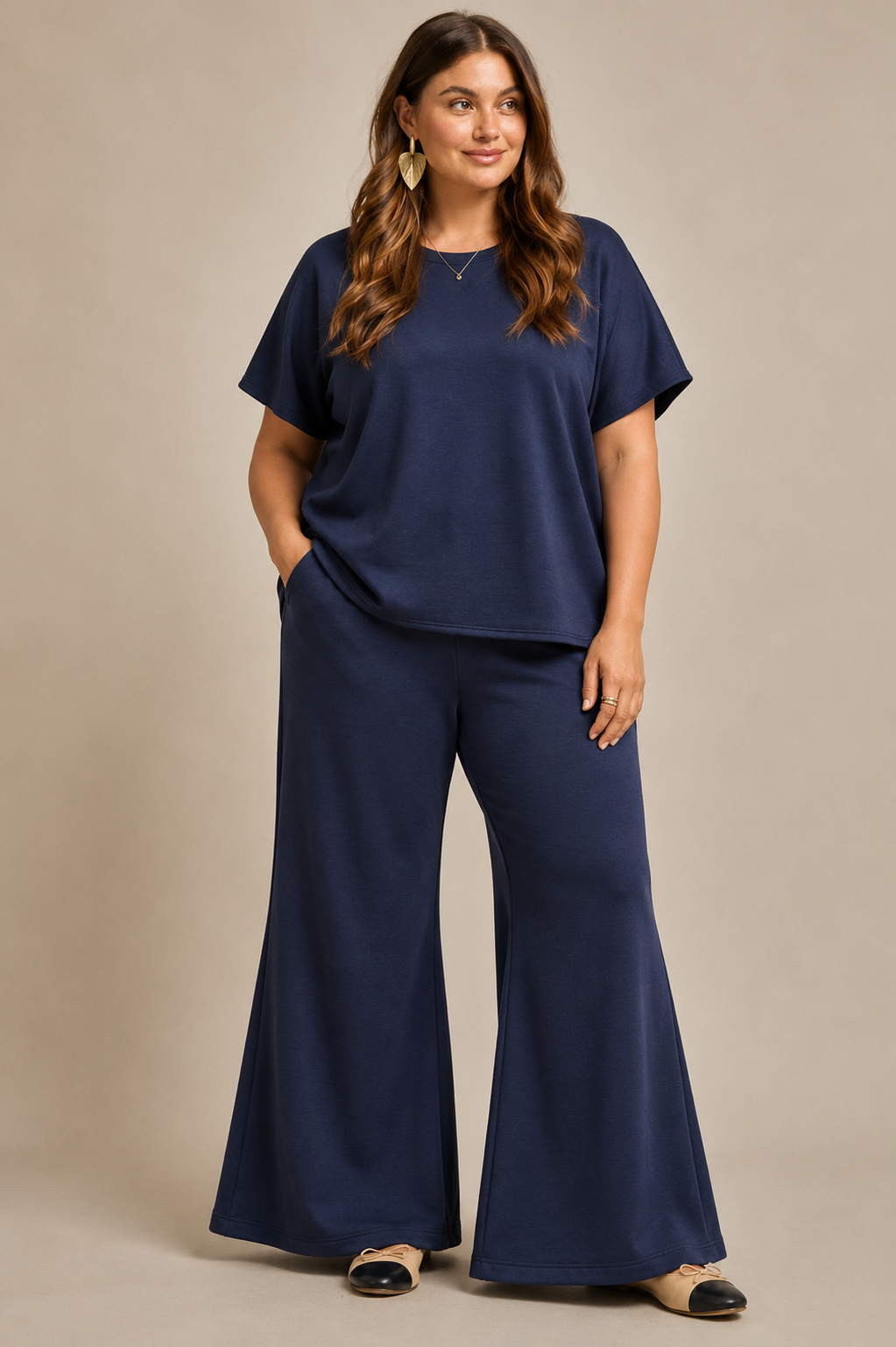 Faith Navy Poncho Top + Bell Bottom Set