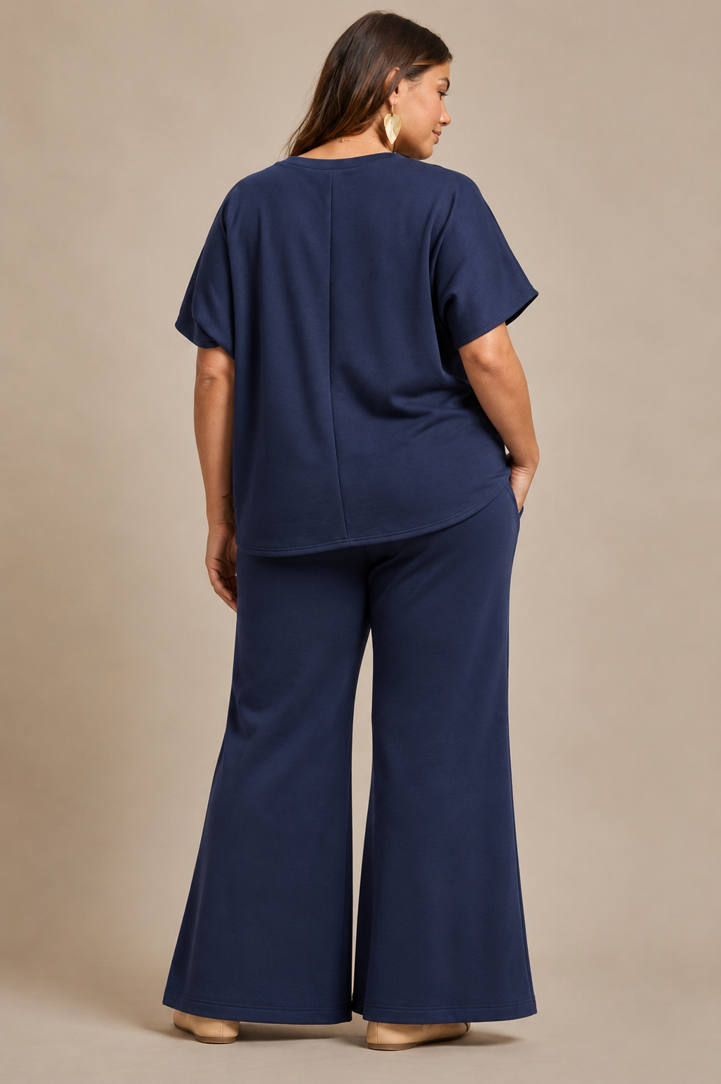 Faith Navy Poncho Top + Bell Bottom Set