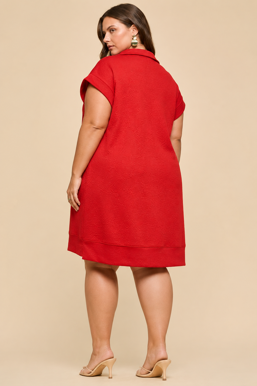 Abigail Half-Zip Jacquard Dress with Pockets – Power Red