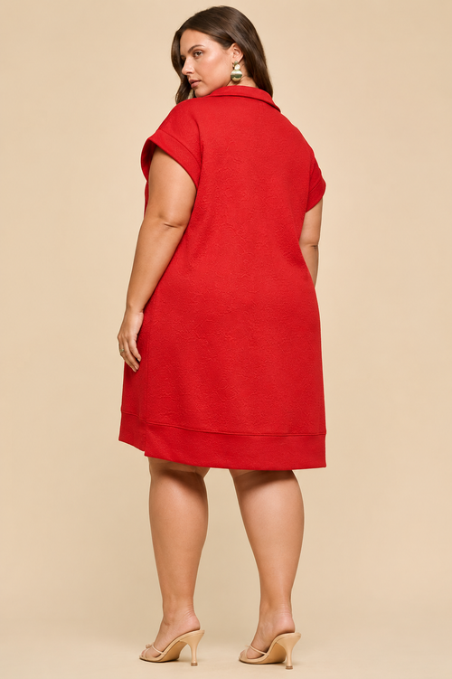 Abigail Half-Zip Jacquard Dress with Pockets – Power Red