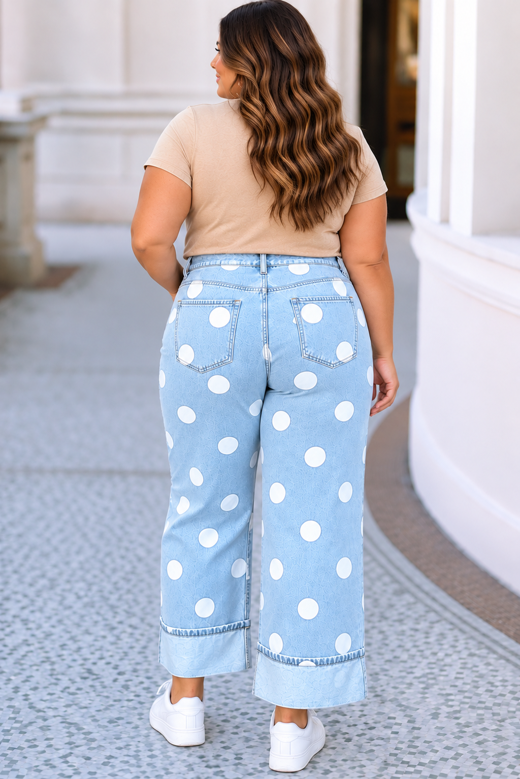 Jeanne Plus Size Sky Blue Polka Dot Ankle Jeans