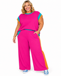 Strawberry Pink Color Block Detail Casual Two-piece Set