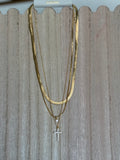 Triple Snake Chain with Rhinestone Cross 16"-18" Necklace