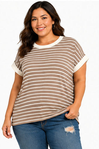Tessa Contrast Trim Stripe Tee