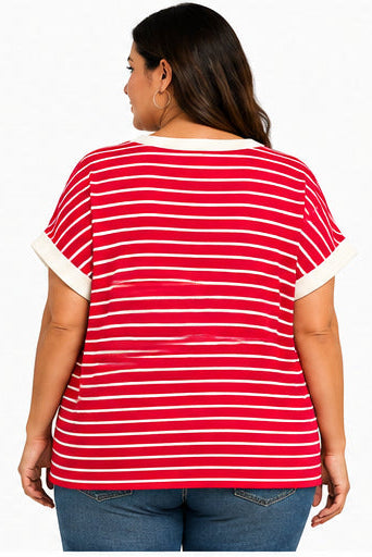 Tessa Contrast Trim Stripe Tee