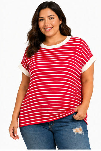 Tessa Contrast Trim Stripe Tee