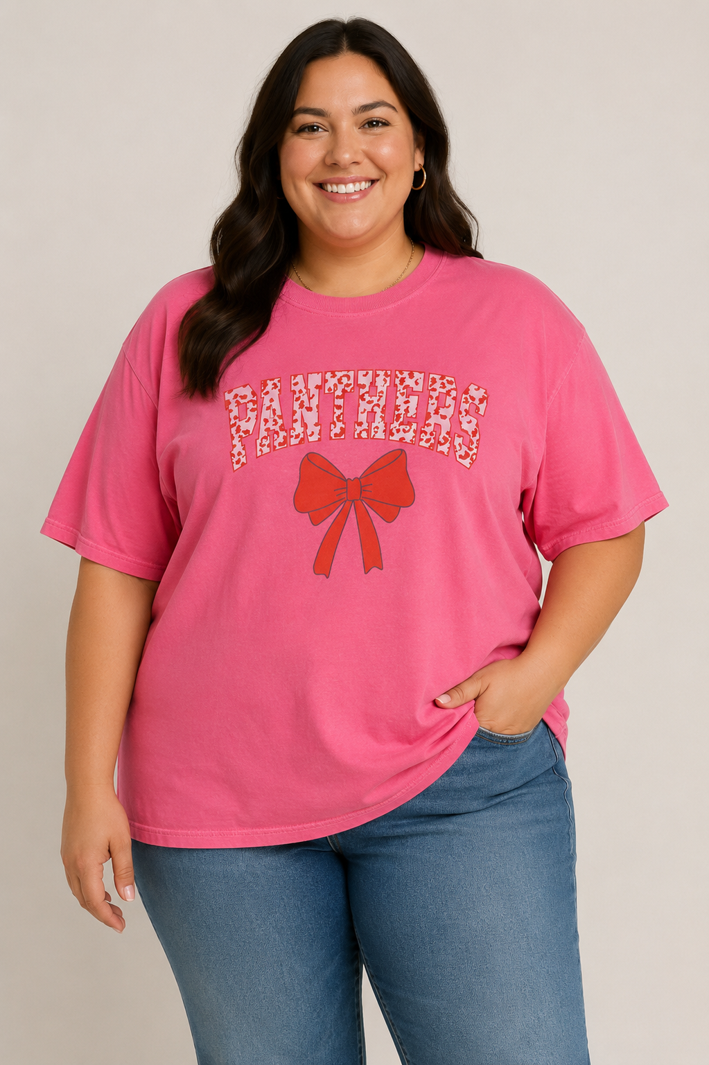 Red/Pink Bow Panther Tee