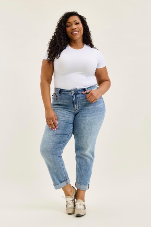 Judy Blue Light Washed Cuffed Jeans