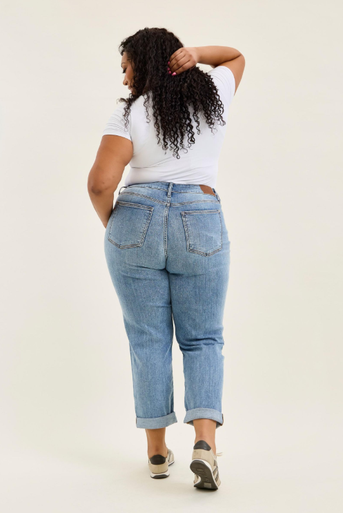 Judy Blue Light Washed Cuffed Jeans