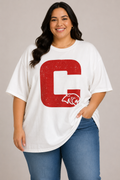 White Tee with Cabot Red C and Panther Cutout