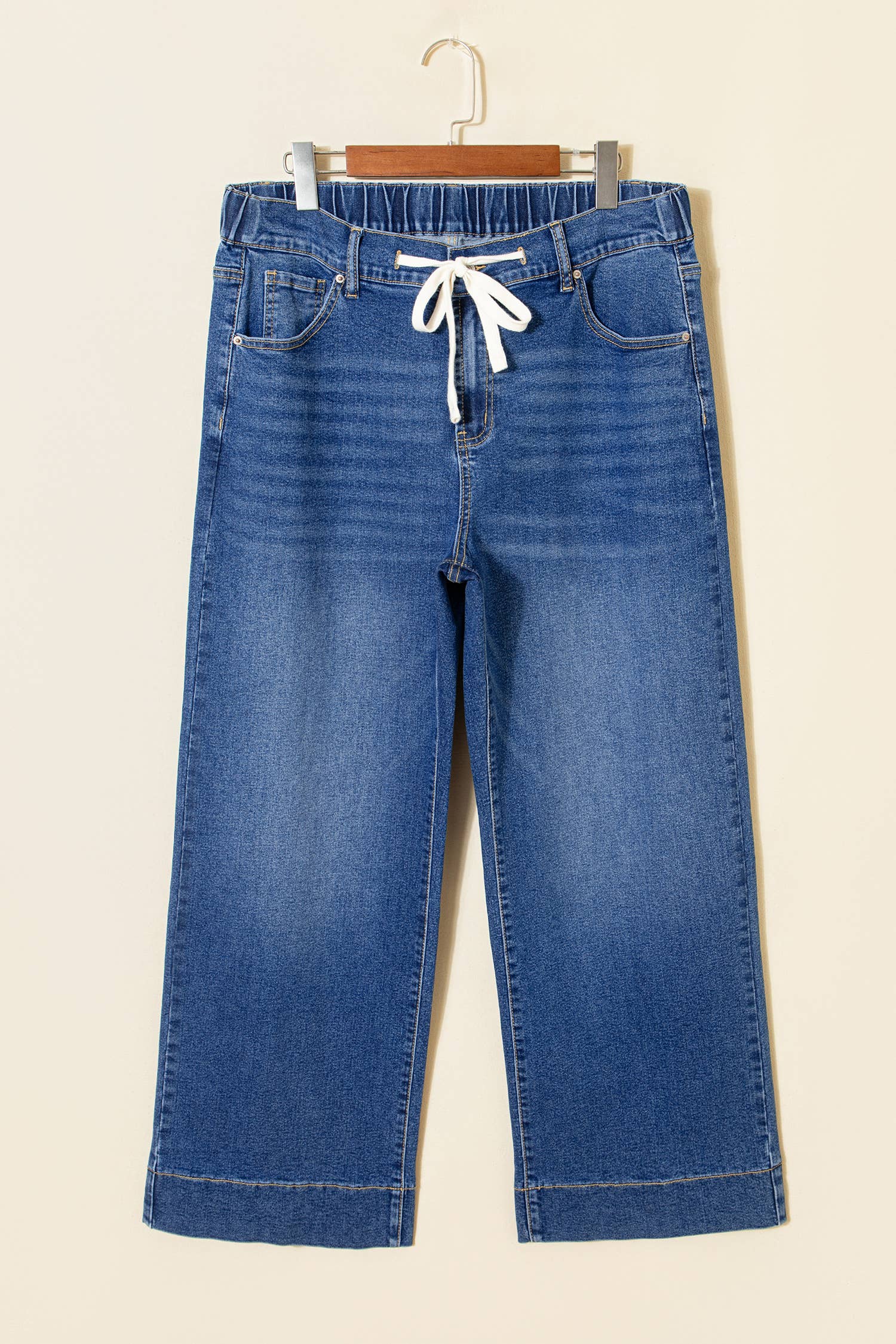 Acid Wash Contrast Lace-up Plus Size Jeans: Iceland Blue / Plus Size / Plus-3X