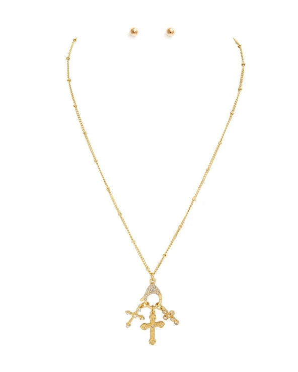 Rhinestone Cross Toggle 16"-18" Necklace