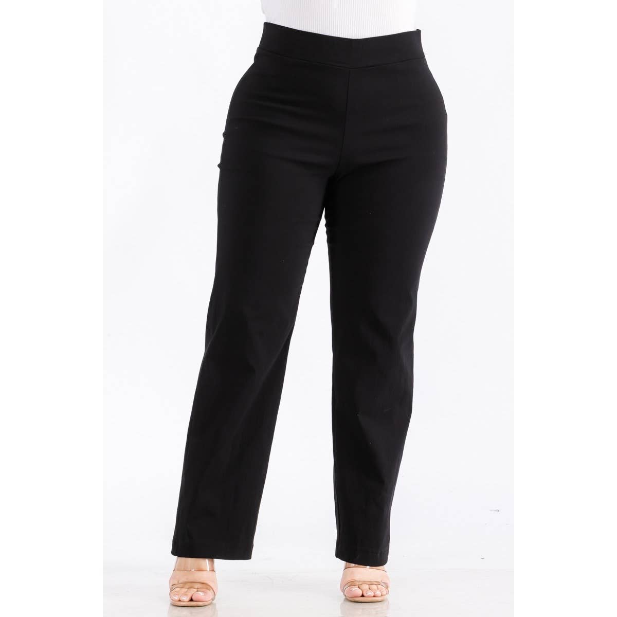 PLUS SIZE HIGH WAIST STRAIGHT LEG PANTS: Black