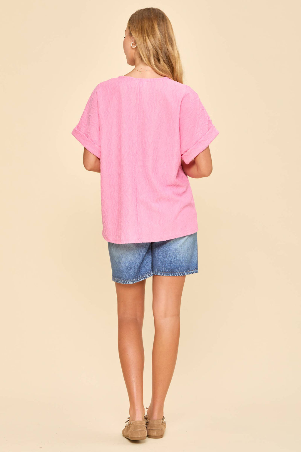 Bella Textured Woven Blouse: Pink