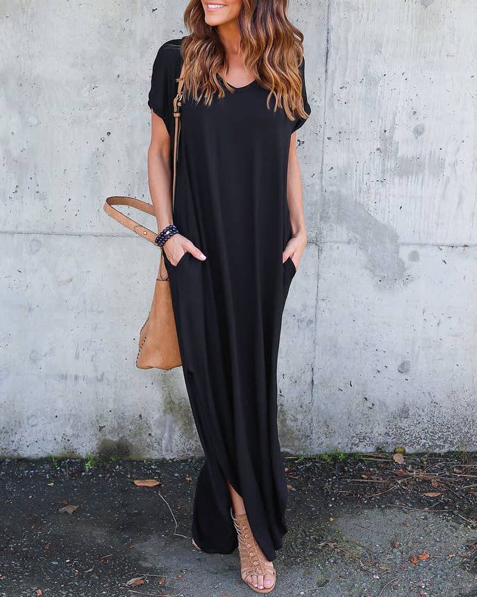 Shift Maxi long Dress: Black / XXL
