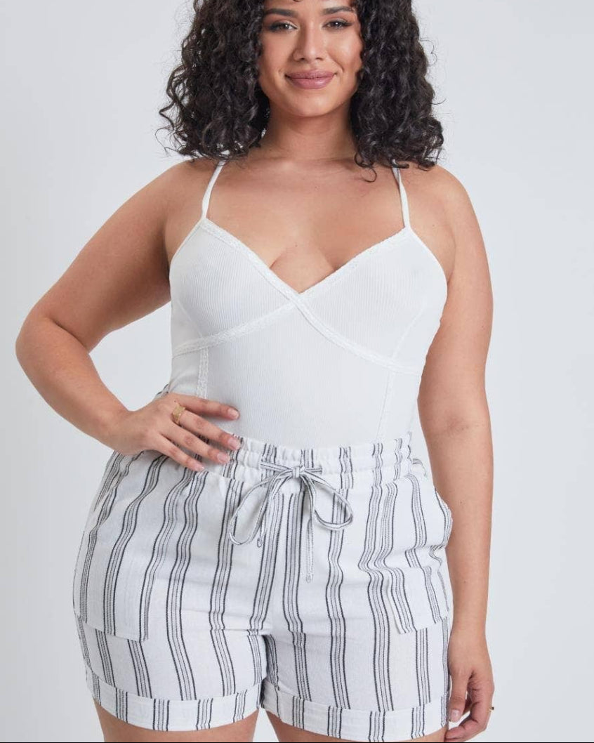 YMI Plus Drawstring Waistband Linen Shorts