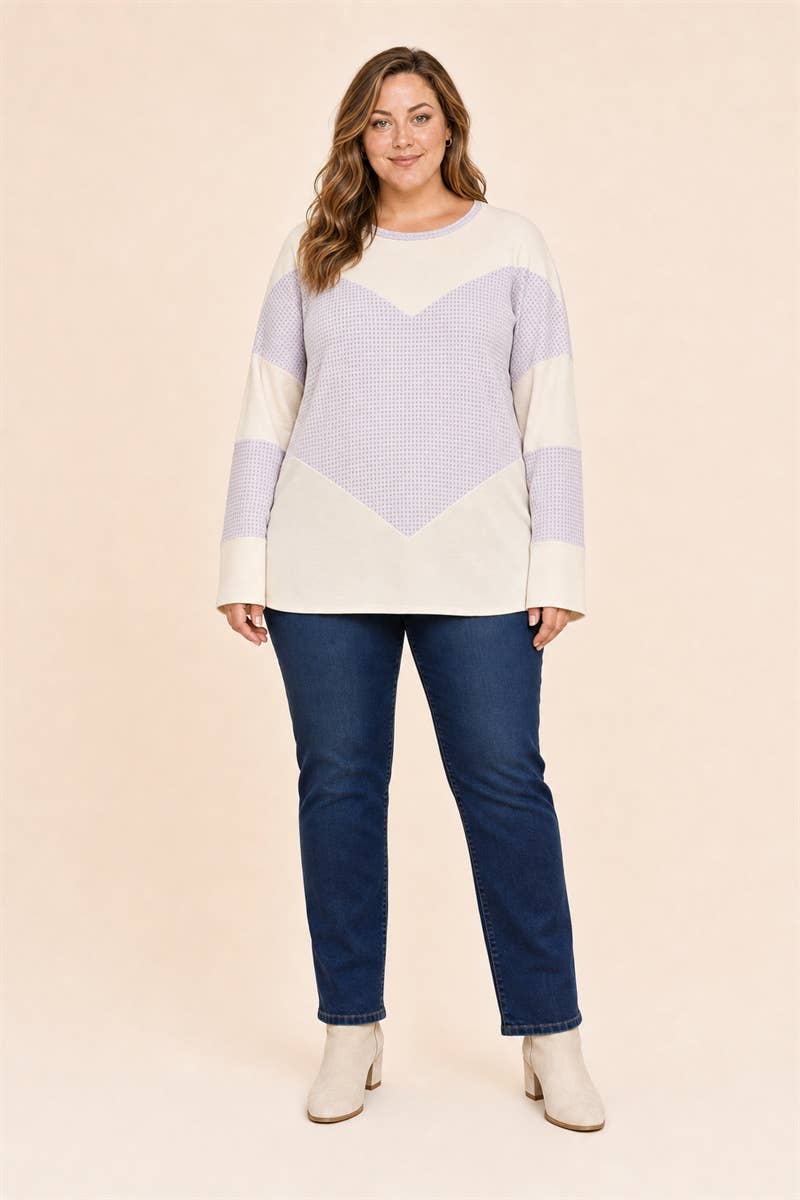 Women's Plus Size Waffle Colorblock Tunic Top : Orange / Plus Size / 2XL