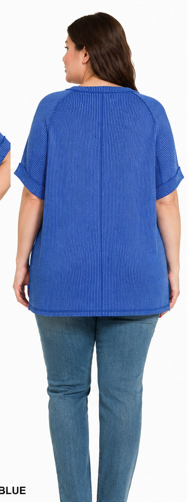 Ruby Raised Rib Hi-Low V-Neck Top