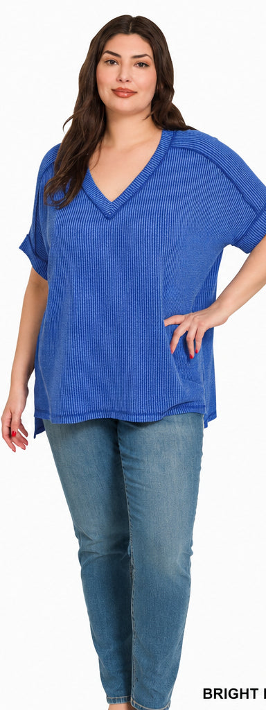 Ruby Raised Rib Hi-Low V-Neck Top