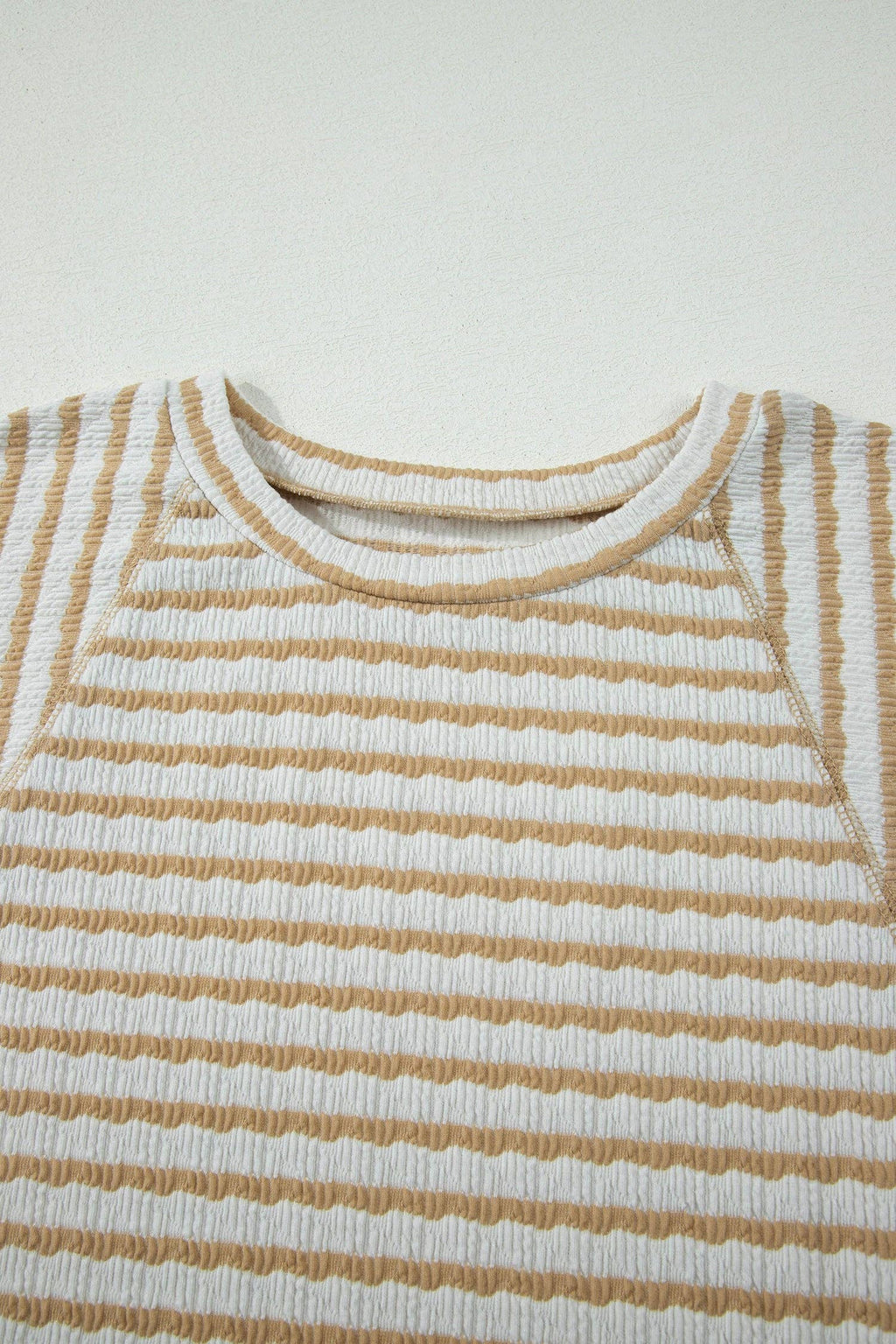 PRETTY BASH Plus Size Stripe Textured 3/4 Sleeve Top: Apricot Stripe / 4X