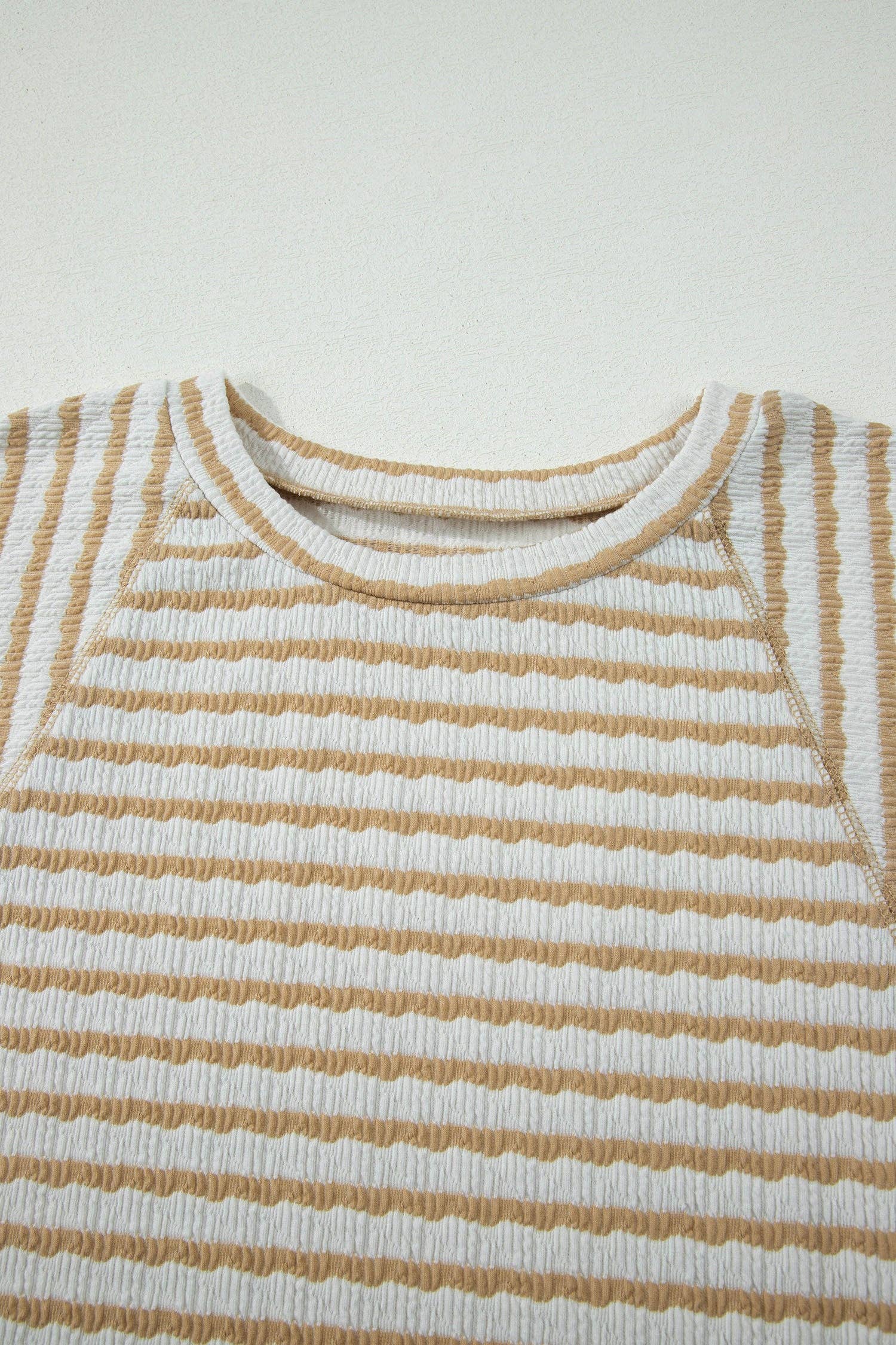 PRETTY BASH Plus Size Stripe Textured 3/4 Sleeve Top: Apricot Stripe / 4X