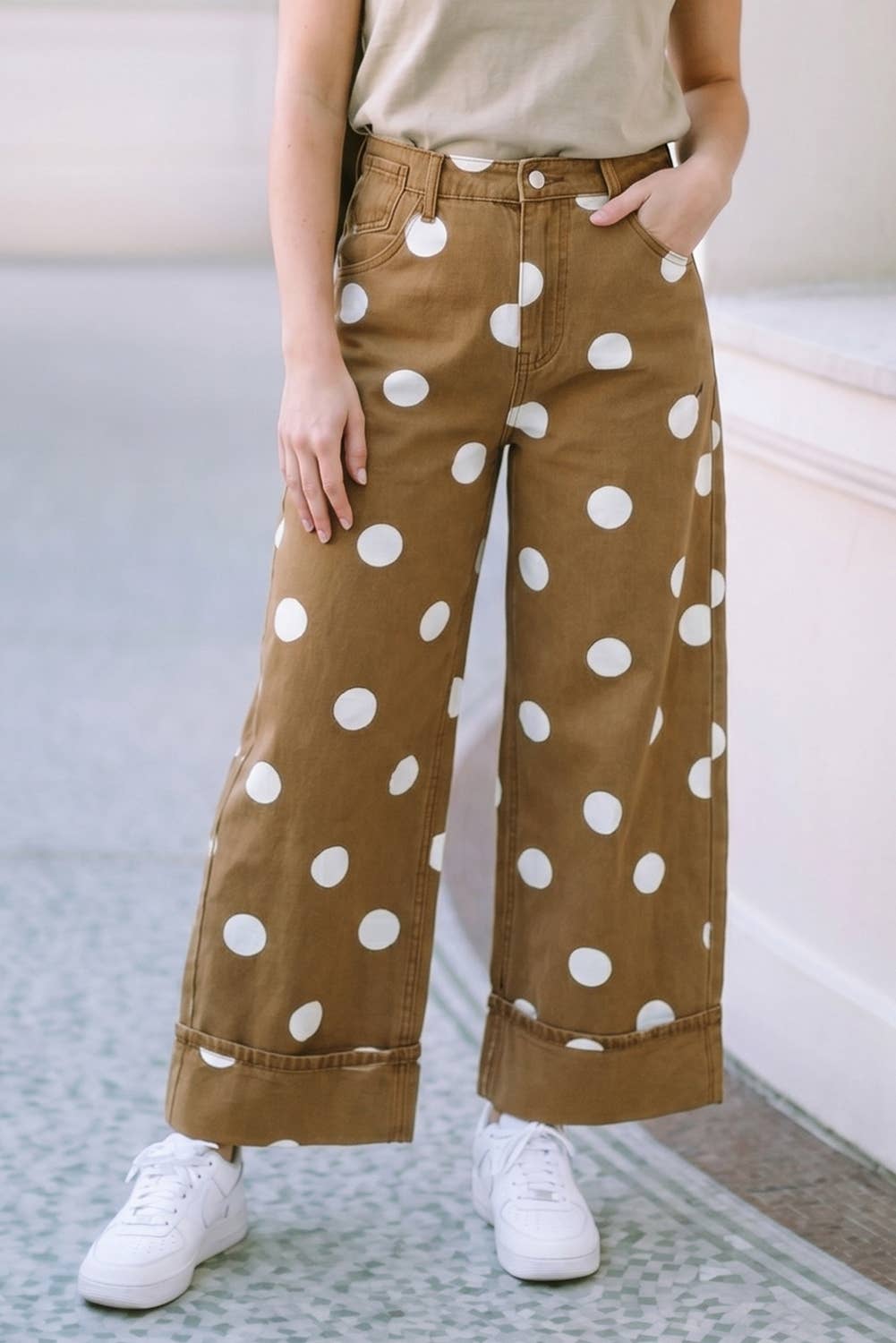 F/W 26 HOT Polka Dot Ankle Length Casual Jeans|S-4X: Sky Blue / Plus-1X