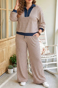 66 Striped Colorblock V Neck Plus Size Set (1X-4X): Pink Stripe / Plus-1X