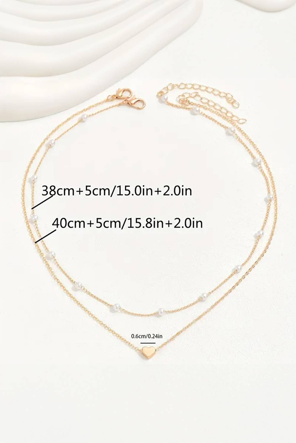 Gold Plated Heart and Pearl Detail 2pcs Layered Necklace: Gold