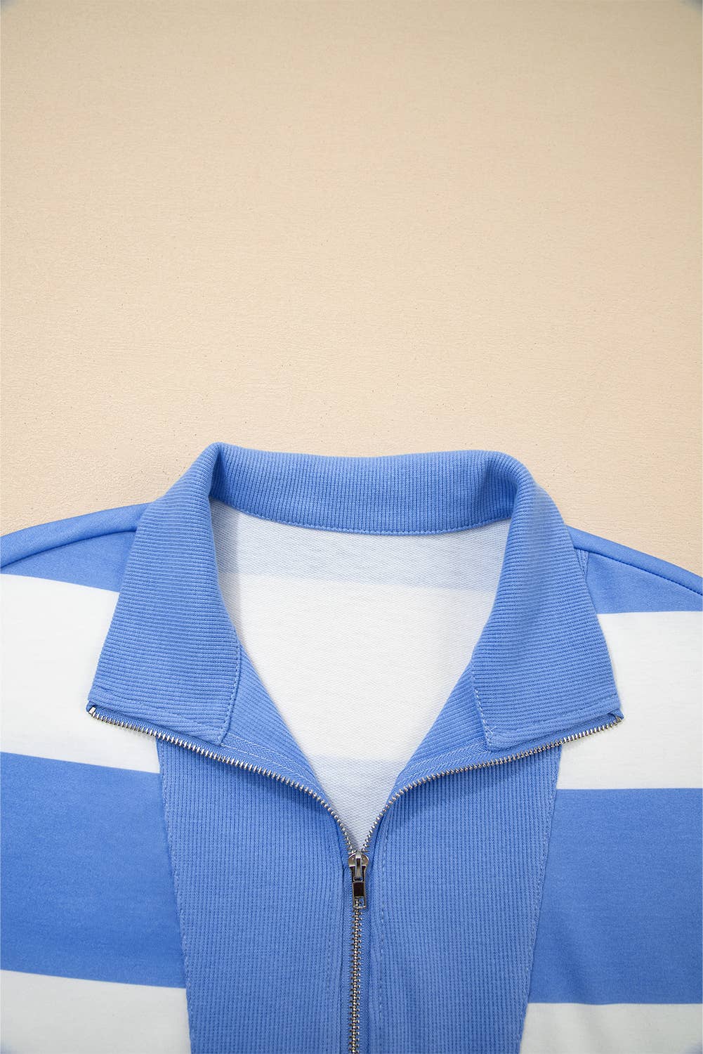 Striped Half Zip Oversize Tee Casual Shorts 2pcs Set | S-4X: Sky Blue Stripe / Plus-3X