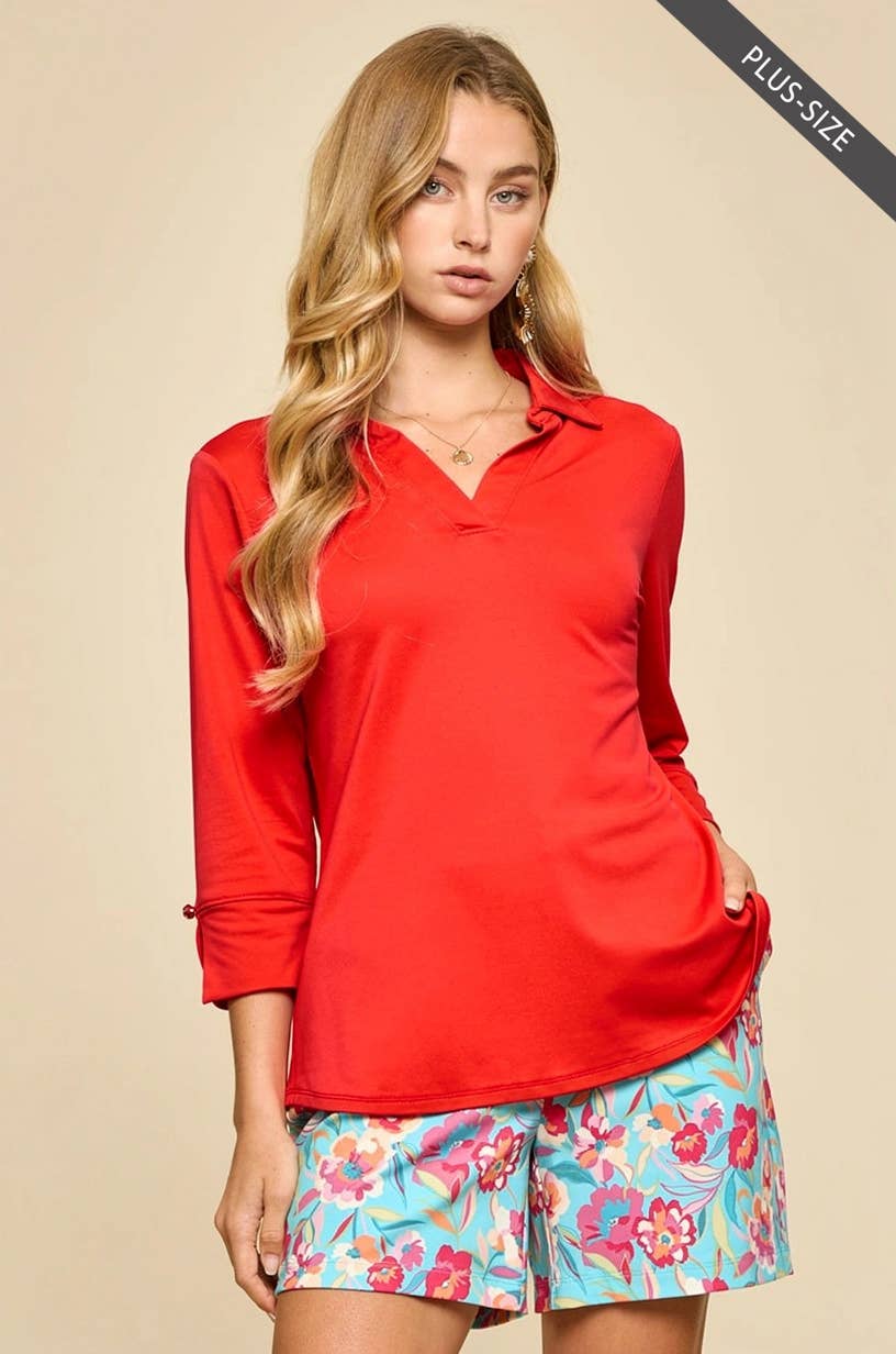 Rebecca Red Lightweight 3/4 Sleeve Blouse