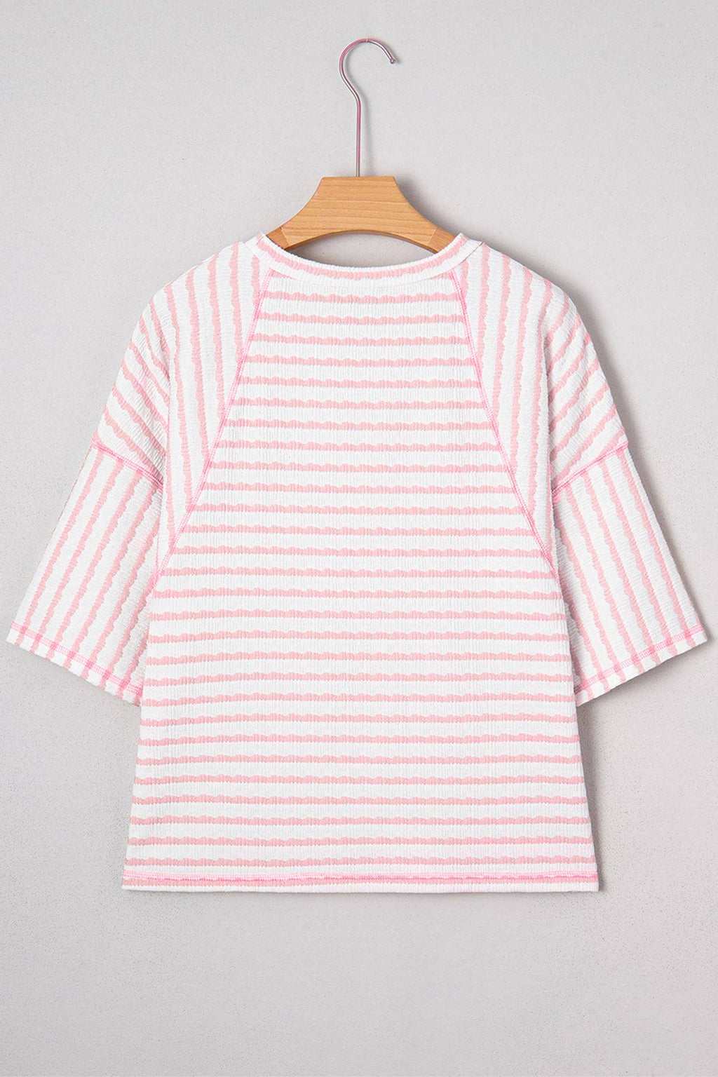 PRETTY BASH Plus Size Stripe Textured 3/4 Sleeve Top: Apricot Stripe / 4X
