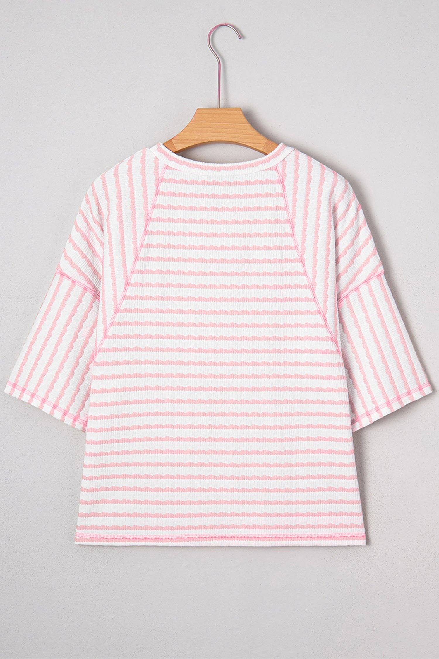 PRETTY BASH Plus Size Stripe Textured 3/4 Sleeve Top: Apricot Stripe / 4X