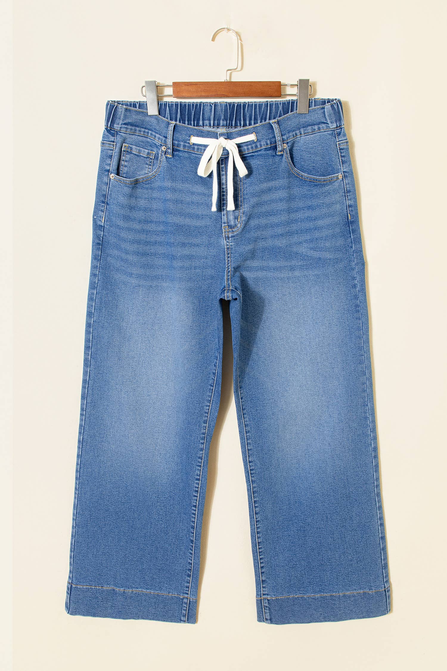 Acid Wash Contrast Lace-up Plus Size Jeans: Iceland Blue / Plus Size / Plus-3X