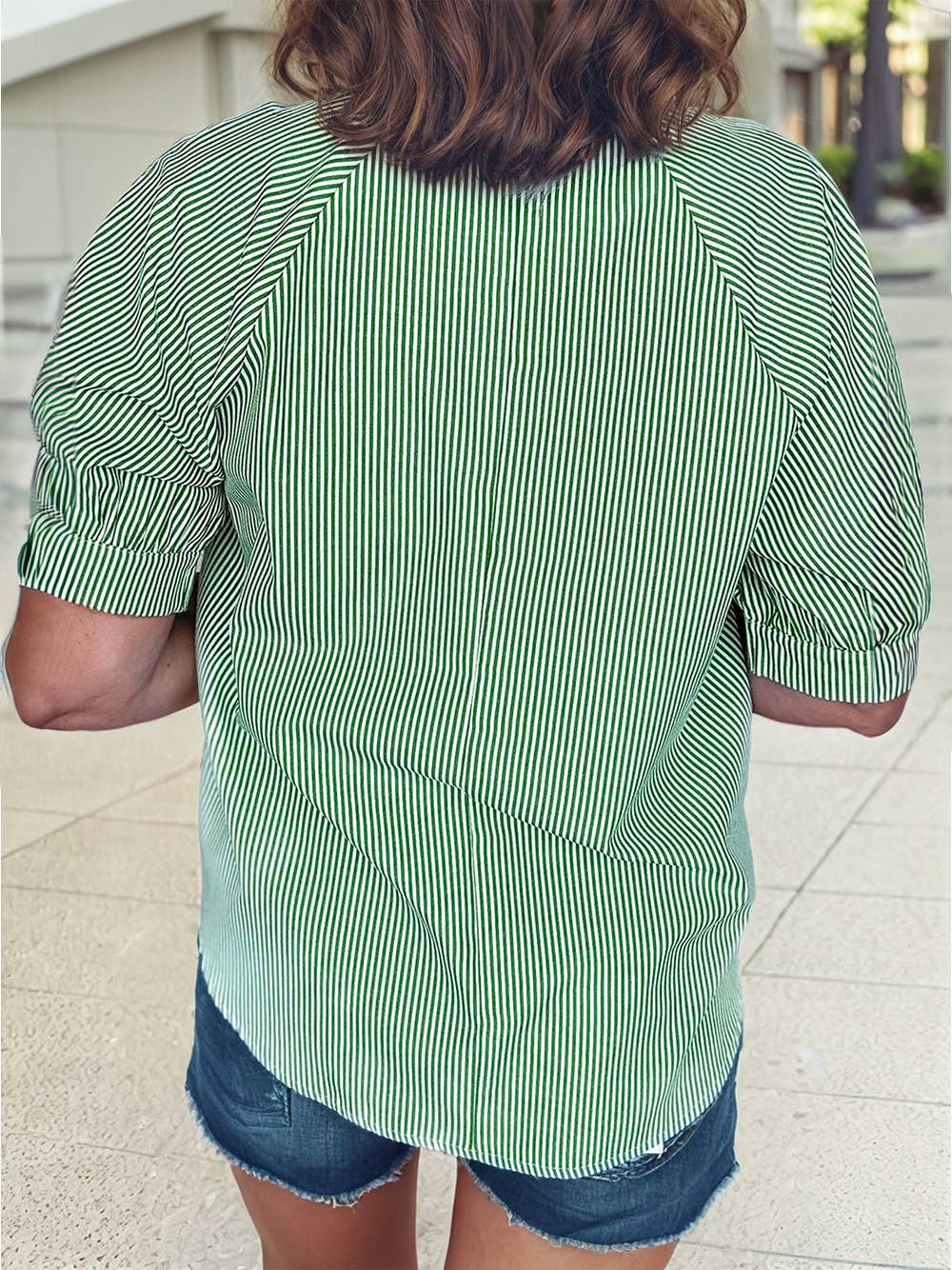 Mallory Mint Green Striped Collared Half Sleeve Blouse