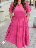 Madi Pink Short Sleeve Flare Tiered Maxi Dress