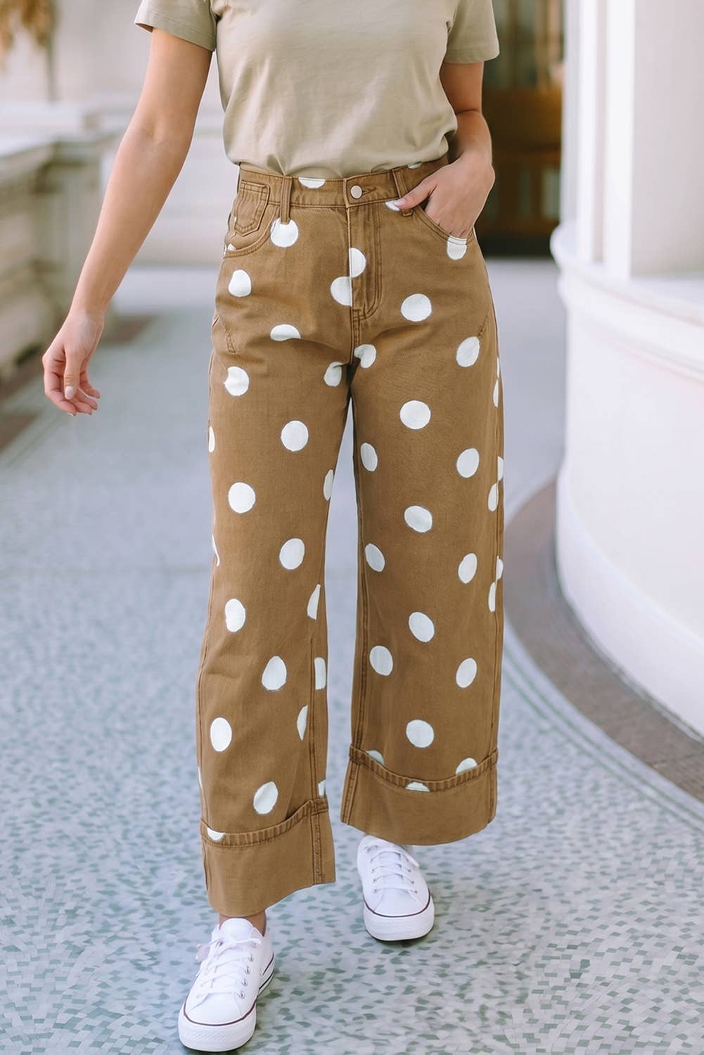F/W 26 HOT Polka Dot Ankle Length Casual Jeans|S-4X: Sky Blue / Plus-1X