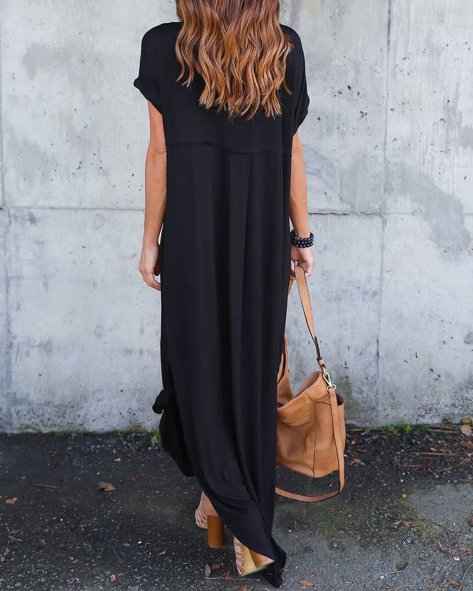 Shift Maxi long Dress: Black / XXL