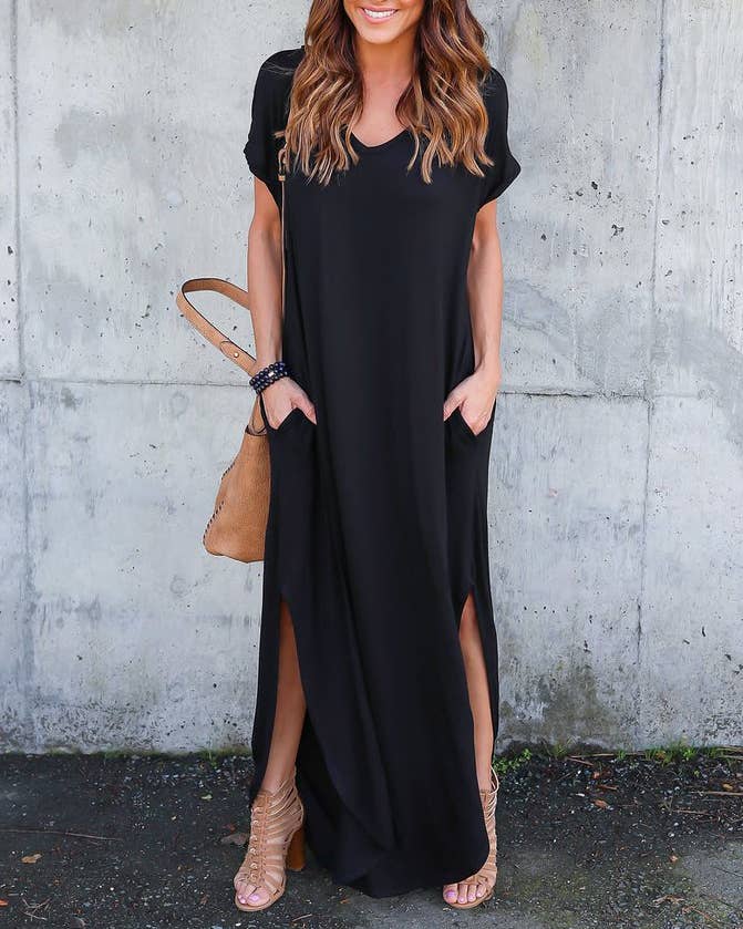 Shift Maxi long Dress: Black / XXL