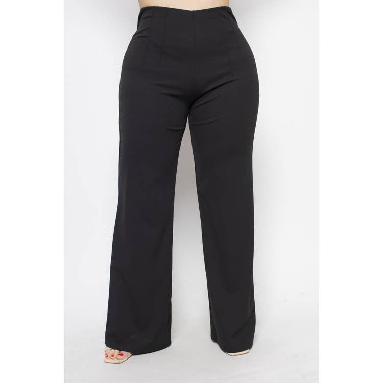 PLUS SIZE WIDE LEG PANTS: Black
