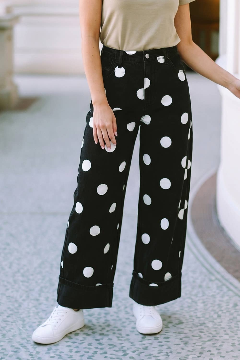 F/W 26 HOT Polka Dot Ankle Length Casual Jeans|S-4X: Sky Blue / Plus-1X